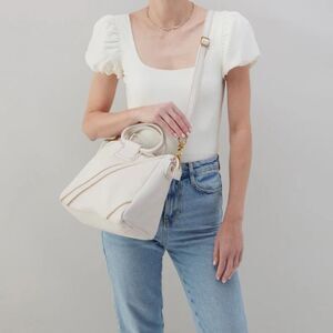 HOBO Sheila Medium Satchel White Leather Tan Trim Shoulder Bag Summer Stripe